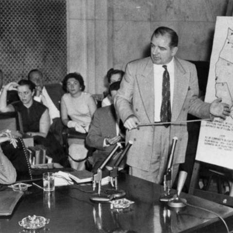 Senator Joseph McCarthy lecturing Joseph Welch.