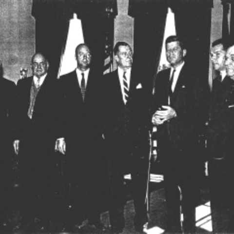 Psychiatrist Robert Felix (far right) at the White House with President John F. Kennedy.