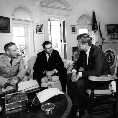 President John F. Kennedy with Maxwell D. Taylor and Robert McNamara.