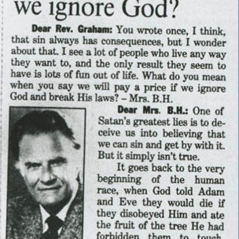 A newspaper clipping of Billy Graham’s column.