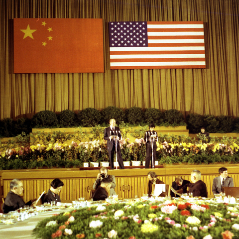 President Gerald Ford speaking in Beijing, China.