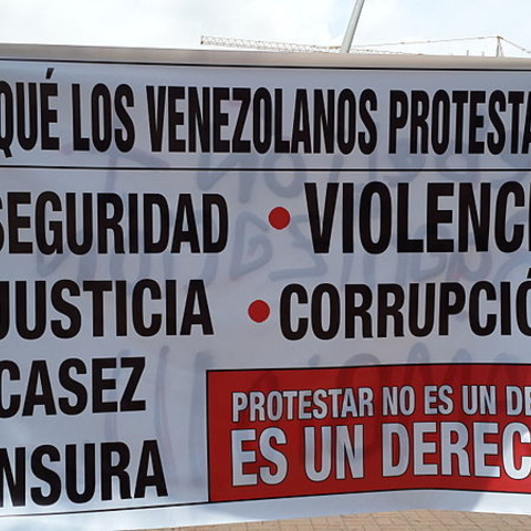 A 2014 sign detailing why Venezuelans protest.