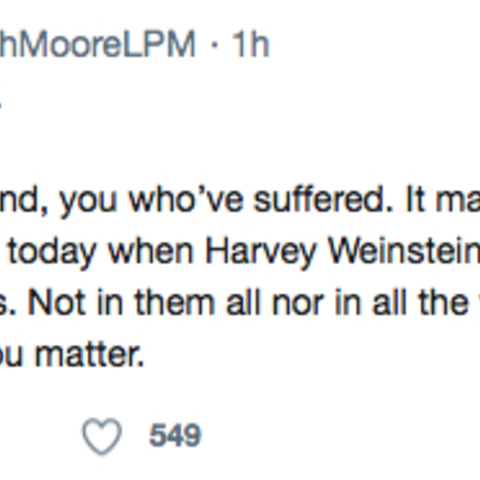 A 2018 Tweet from Beth Moore on the day Harvey Weinstein was arrested.