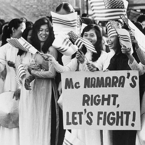 South Vietnamese women welcoming Robert McNamara to Saigon.