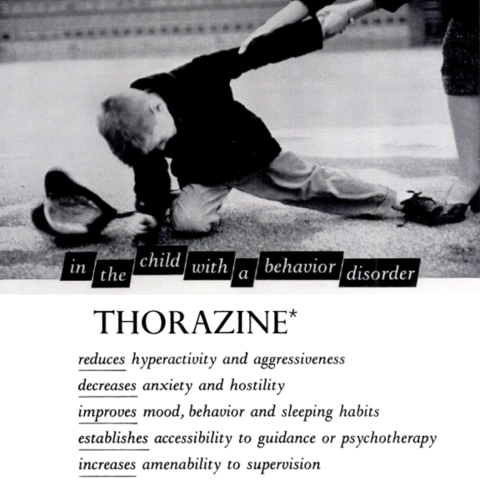 A 1956 advertisement in Mental Hospitals magazine for the antipsychotic drug Thorazine.