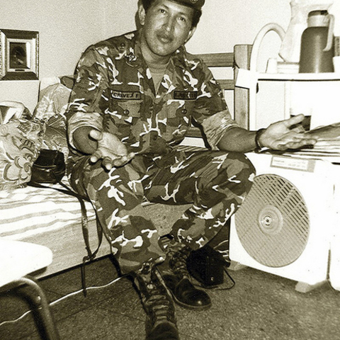President Hugo Chávez in prison after his failed coup d’etat in 1992.