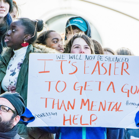 Students from a Brooklyn, NY high school demanding elected officials enact gun legislation.