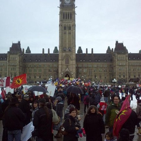 An estimated 3,000 supporters of the Idle No More movement.