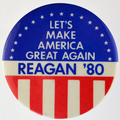 A button from Ronald Reagan’s 1980 presidential campaign.