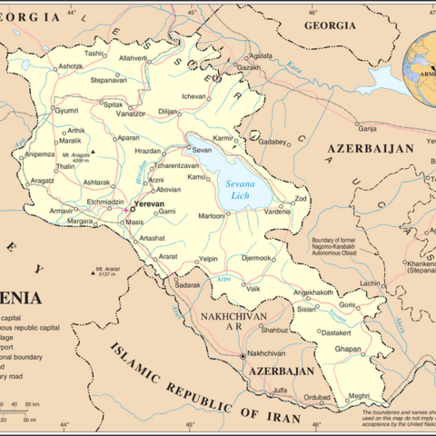 A map of present-day Armenia.