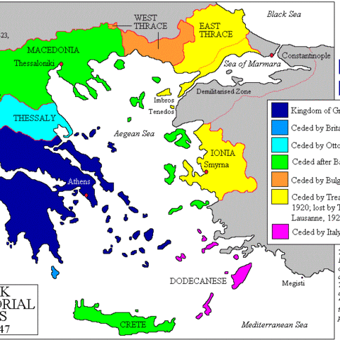 A map depicting Greece’s territorial gains and losses.