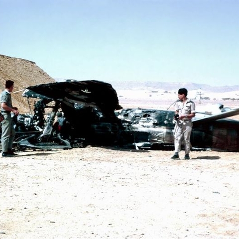 Israeli soldiers examining a downed Arab Aircraft during the Six Day War.