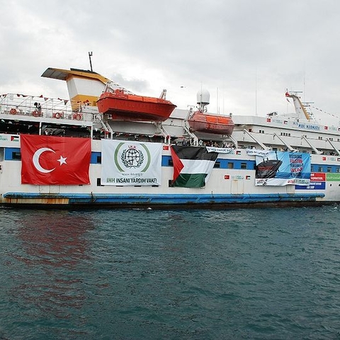 The Mavi Marmara, flagship of a Gaza-bound flotilla raided by Israeli navy commandos in May 2010. Nine people were killed in the raid.