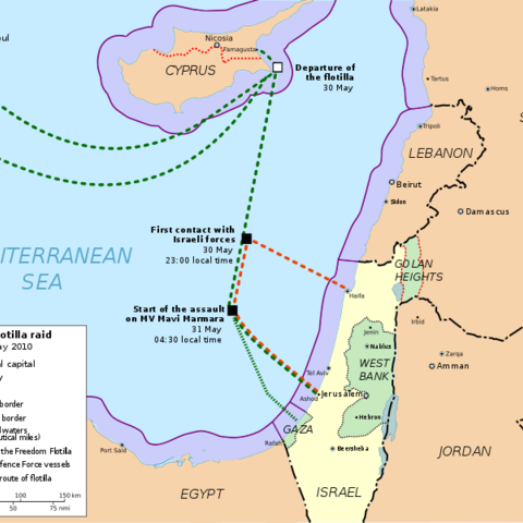 Map showing the Gaza flotilla raid