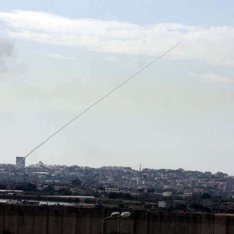 A rocket fired from Gaza towards Israel
