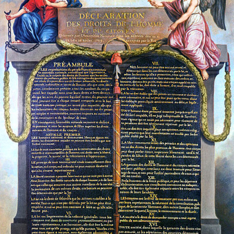 Artwork by Jean-Jacques-François Le Barbier depicting 1789's Declaration of the Rights of Man and of the Citizen