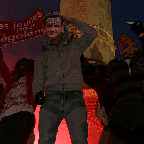 Citizens protest the election of Nicolas Sarkozy in 2007.
