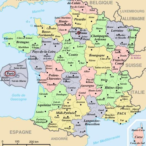 Official départements and régions of France