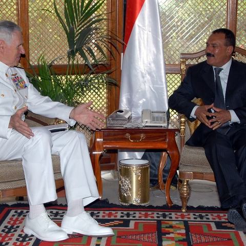 Adm. William J. Fallon, then the commander of U.S. Central Command, meets with Yemeni President Ali Abdallah Saleh in 2007