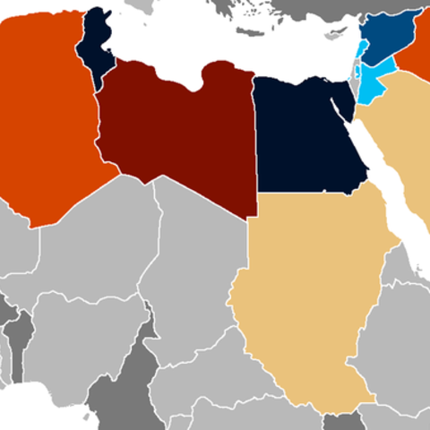 A map showing countries affected by the Arab Spring