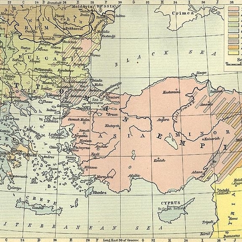 A 1911 map of the Ottoman Empire, showing the concentration of Armenians in the east