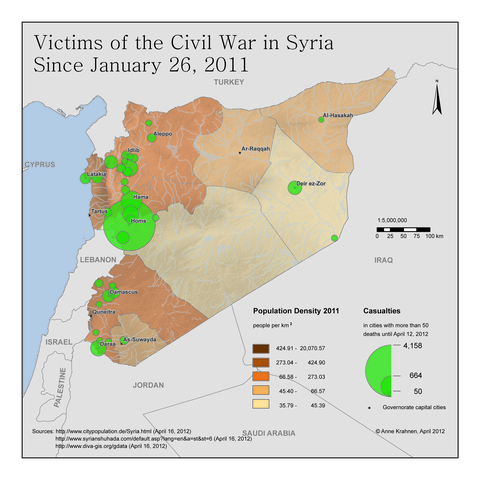 Victims of the civil war in Syria since January 26, 2011