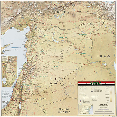 Relief map of Syria