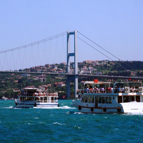 Ferries carrying commuters on Istanbul's Bosporus