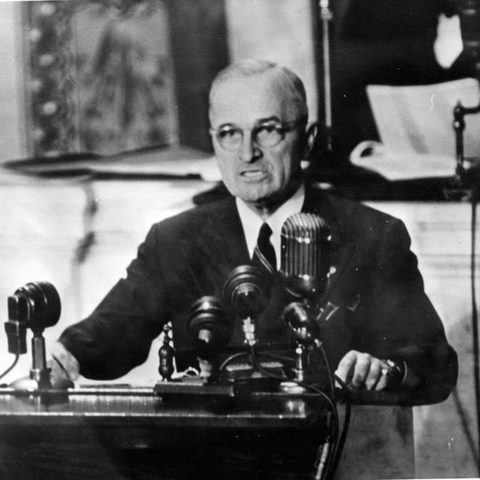 U.S. President Harry S. Truman delivering his 1947 "Truman Doctrine" speech for the protection of Turkey and Greece