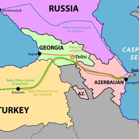 A map showing the Baku-Tbilisi-Ceyhan pipeline