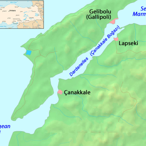 A map showing the Dardanelles