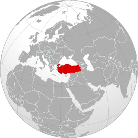 An orthographic projection map of Turkey