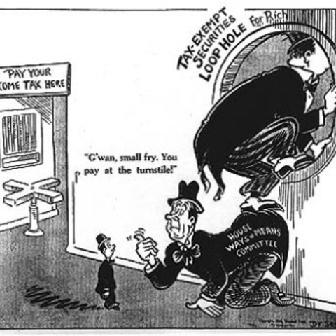 A 1942 political cartoon by Dr. Seuss about income tax loopholes for the wealthy