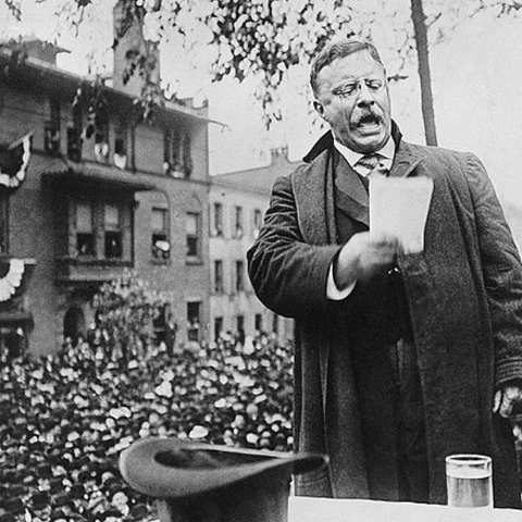 Teddy Roosevelt stumping for votes in 1912
