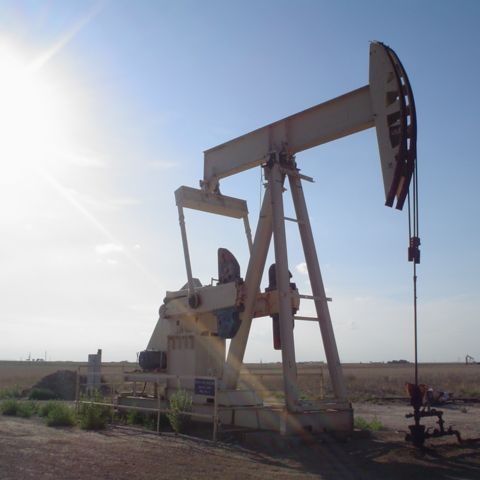 A pumpjack pumping an oil well near Lubbock, Texas