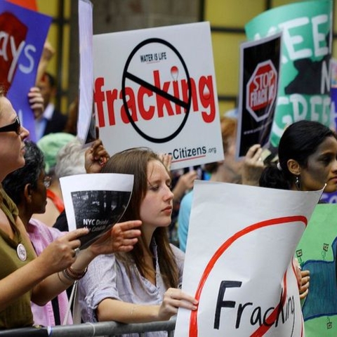Protestors demonstrate against fracking in New York