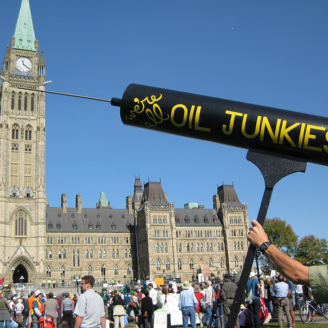 Canadian protesters object to expansion of oil projects on Parliament Hill in Ottawa in September 2011