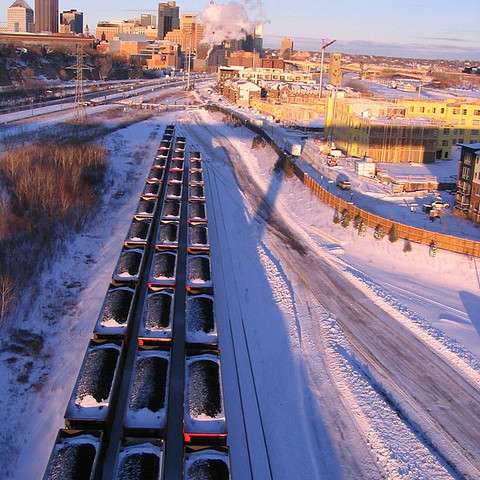 Coal cars pass through St. Paul, Minnesota