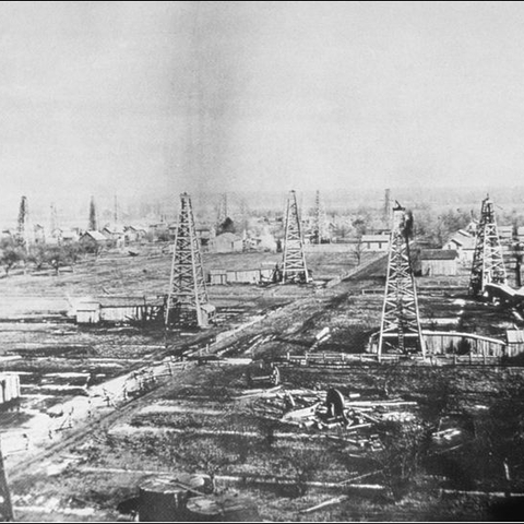 Cygnet, Ohio was a booming oil town with 13 saloons and many workers when this photo was taken in 1885.