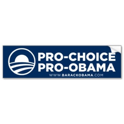 An Obama bumper sticker identifies the prochoice cause with the Democratic Party.