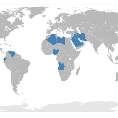 Countries belonging to OPEC, the Organization of Petroleum Exporting Countries