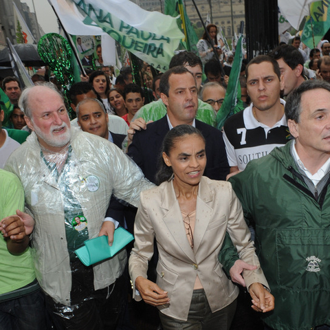 Marina Silva of Brazil's Green Party with supporters