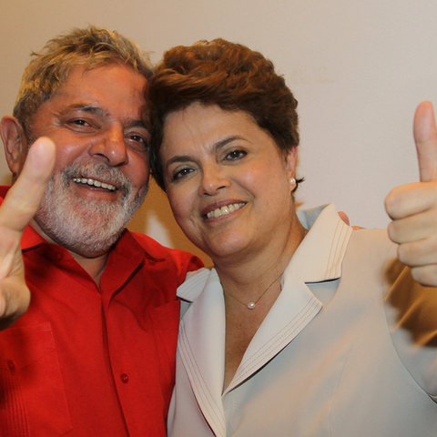 Brazil's outgoing President Luiz Inacio Lula da Silva and his successor, Dilma Rousseff, following Rousseff's electoral victory