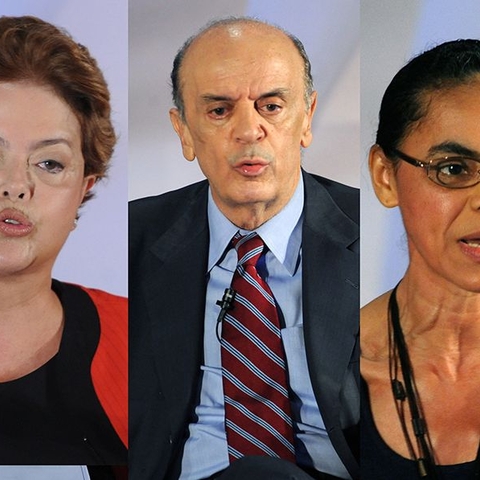 Dilma Rousseff (left), Jose Serra, and Marina Silva, the main candidates in Brazil's 2010 presidential elections