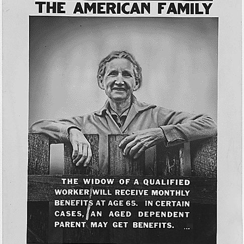 This poster promotes the Social Security Act (1935), a key and lasting component of FDR's New Deal.