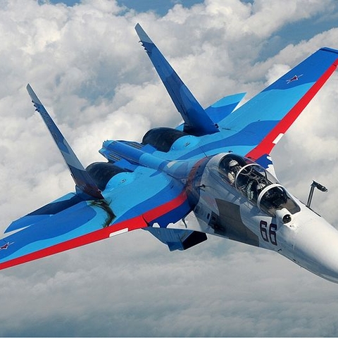 A Sukhoi Su-30 fighter jet, a popular export product of the Russian military industry