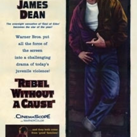 A movie poster from the emblematic youth film of the early postwar period, James Dean's Rebel Without a Cause (1955)