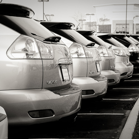 Sport utility vehicles (SUVs) at a suburban dealer