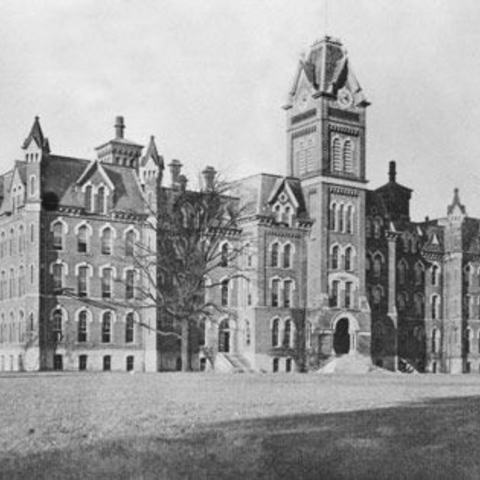 The original University Hall at Ohio State University, built in 1873, and later replaced with a near-replica. OSU was one of the first land-grant universities.