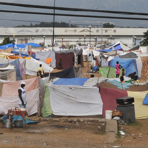 Haitians set up makeshift tents in the aftermath of the 2010 earthquake